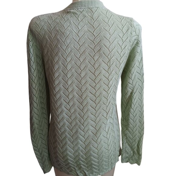 Womens Medium Vtg Cardigan Sweater Mint Green Chevron Knit Pearl Granny Buttons - Picture 4 of 8
